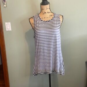 Coin 1804 Women Nautical Button Split Back Striped Relaxed Top Blue Grey Size XL